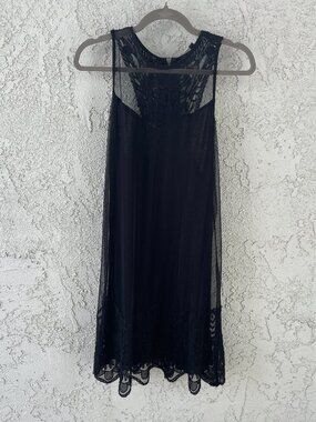 GUESS Black Lace & Mesh 90s Slip Dress Medium Grunge Goth LBD Little Black Dress